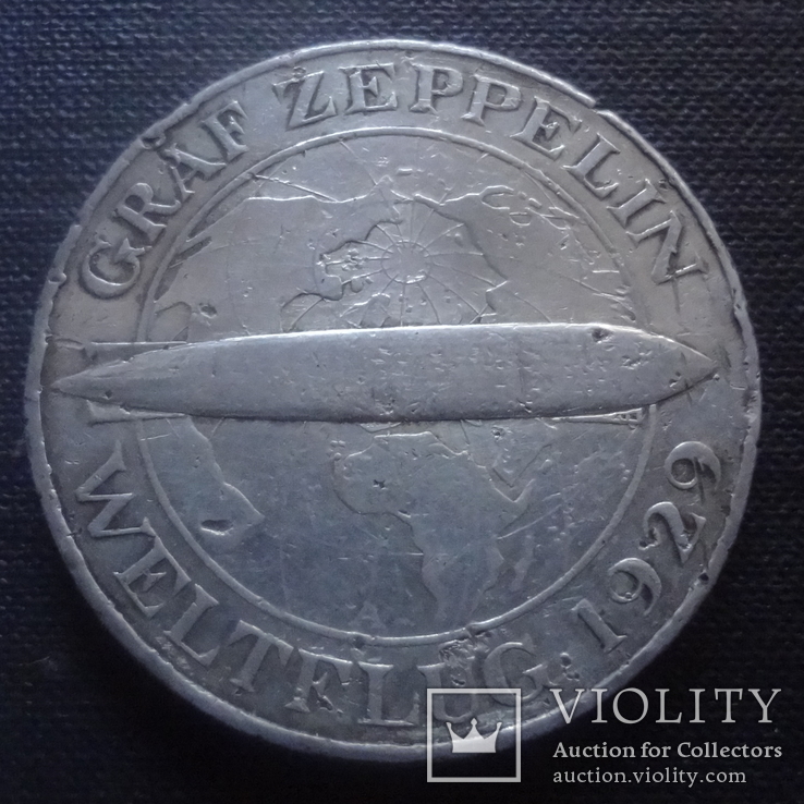 5 марок 1930 граф Цеппелин серебро   (4.3.7)~, фото №2
