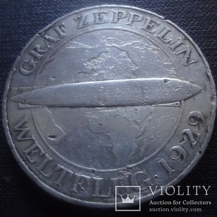5 марок 1930 граф Цеппелин серебро   (4.3.7)~, фото №3
