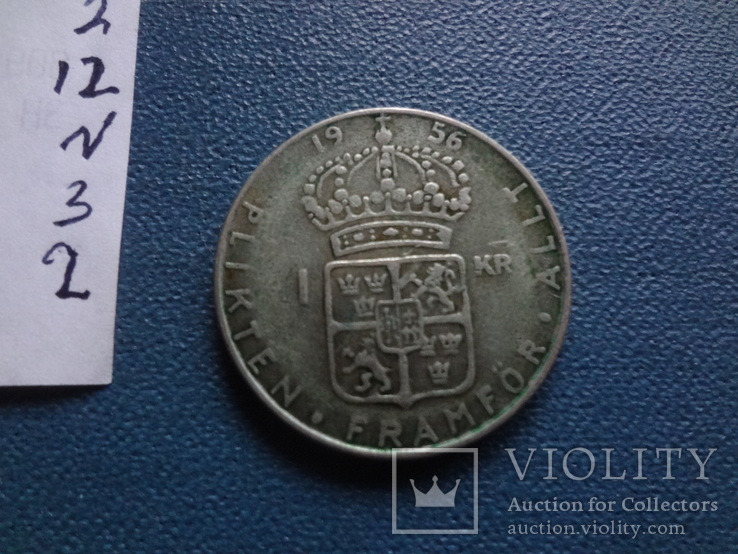 1 крона 1956  Швеция  серебро  (N.3.2)~, фото №4