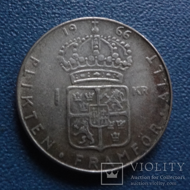 1 крона 1966  Швеция  серебро  (N.3.6)~, фото №2
