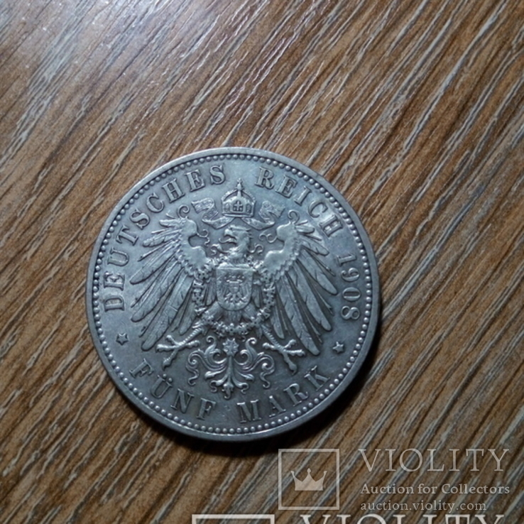 Саксония 5 марок 1908 г., фото №3