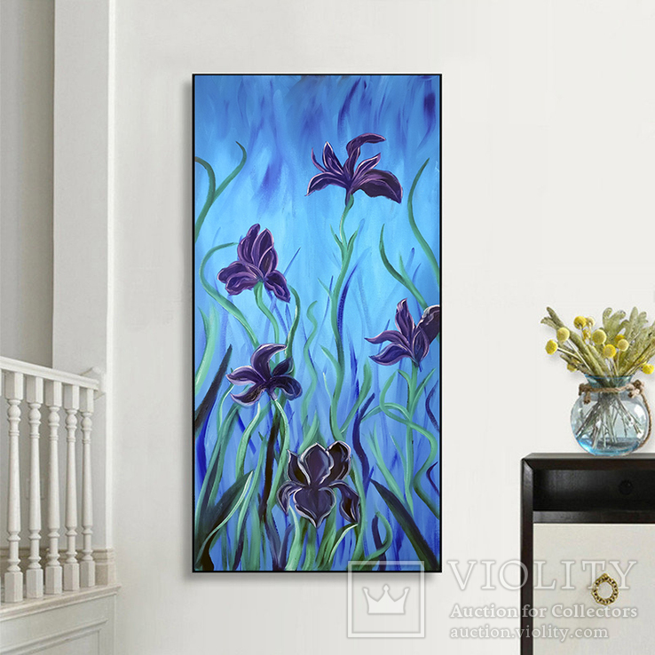 Синие цветы (масло/холст) 40х80 см, фото №2