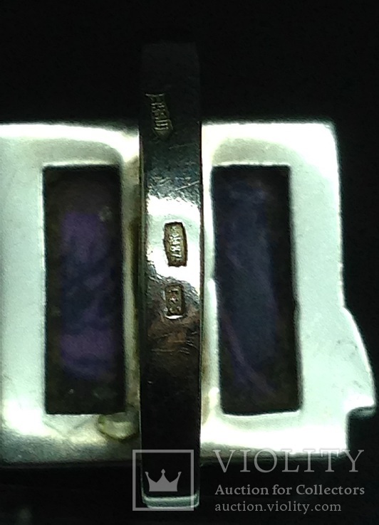 Кольцо, серьги, позолота, фиолетовый камень, фото №4