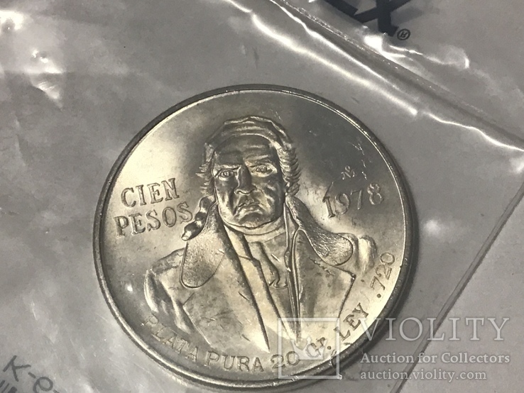 100 песо серебро 1978 года, фото №2