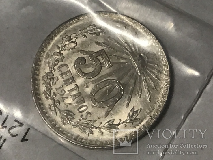 Мексика монета 50 центаво. Серебро 1944 года, фото №4