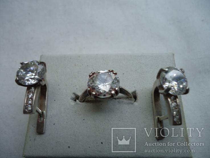 Серебренные серьги и кольцо 925 проба, фото №3