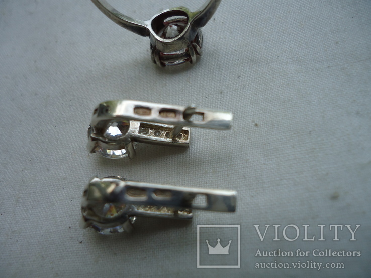 Серебренные серьги и кольцо 925 проба, фото №7