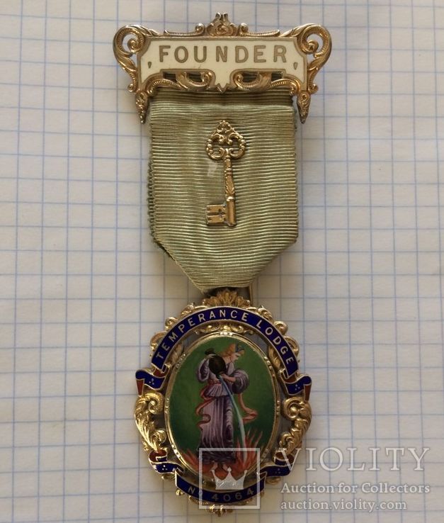 Знак Основателя Ложи Temperance Lodge 4064 FOUNDER Англия 1920 год, фото №2