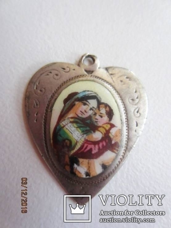 Старый pendant Света Мария серебро 900 эмаль фарфор ручной раскрас 1900-1920, фото №3