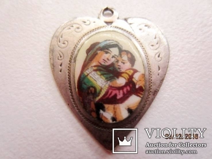 Старый pendant Света Мария серебро 900 эмаль фарфор ручной раскрас 1900-1920, фото №7