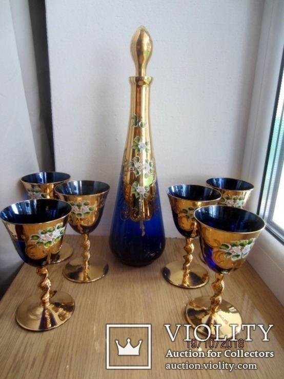 Графин и 6  бокалов для вина венецианское стекло, смальта, фото №2