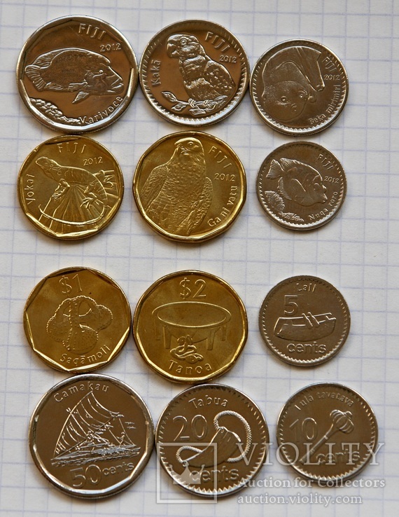 Фиджи, набор монет фауна, выпуск 2012-2013 гг, всего 6 шт