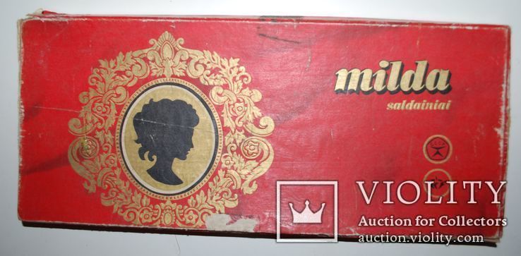 Коробка от конфет "Милда", Прибалтика, ГОСТ 73 г., 33х14х2 см., с родным вкладышем., фото №2
