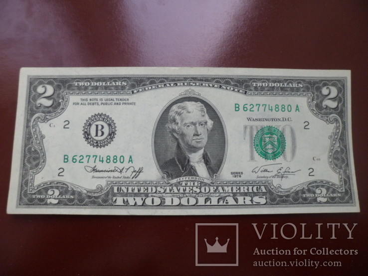 2 доллара США 1976 год. UNC #880., фото №2