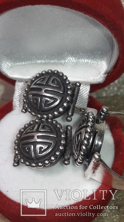 Орнамент, узор, серебро, серьги и кольцо, фото №6