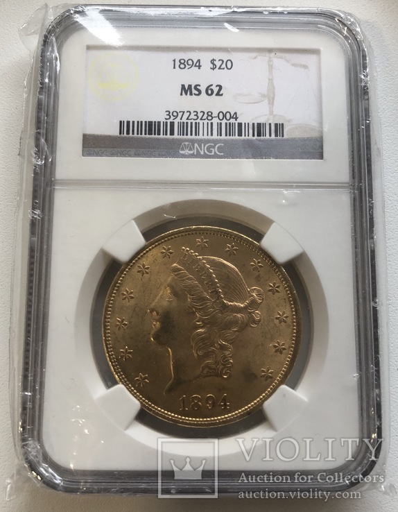 20 $ 1894 год США золото 33,4 грамма 900’, фото №2