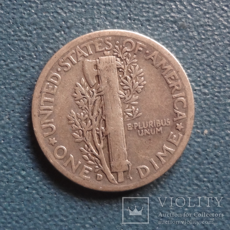10 центов 1943 D  США  серебро   (Z.2.1)~, фото №3