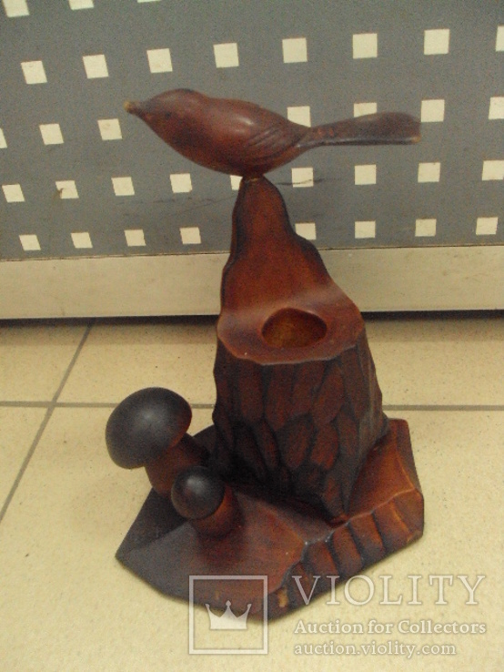 Карандашница, подставка для ручек и карандашей птичка и грибы дерево, фото №2