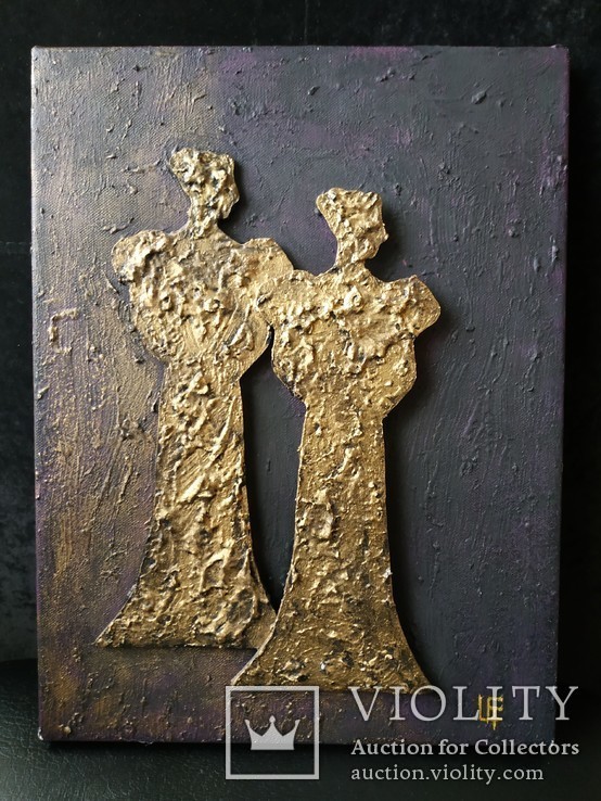 Две дамы ХІХ века/золото на фиолете 30*40/подпись автора/Европа