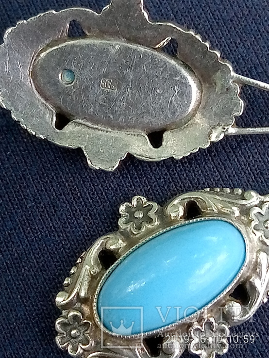 Старые Серьги с камнем голубой Ларимар, серебро 875, 4.54гр, фото №6