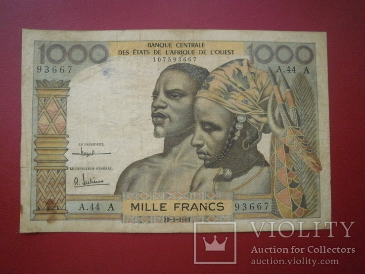 Кот-д'Івуар 1961 рік 1000 франків., фото №2