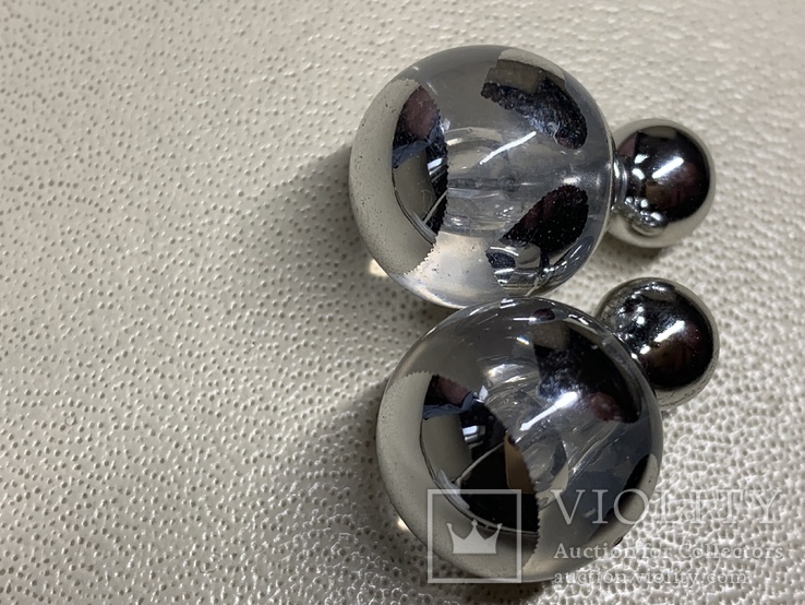Новые серьги-пуссеты шары Диор сердечки ,серебристый металлик, фото №3
