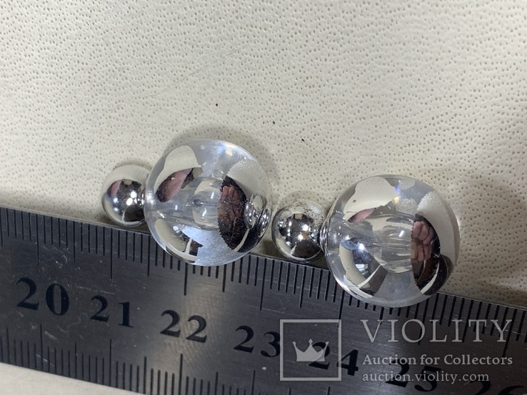 Новые серьги-пуссеты шары Диор сердечки ,серебристый металлик, фото №6