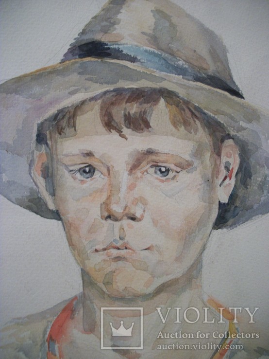 22 Картина. Портрет мальчика в шляпе. Ватман, акварель. Размер 27*40 см, фото №6