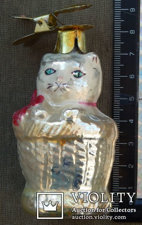 Ёлочная игрушка кот в лукошке, 1955-1960 г.в., фото №2
