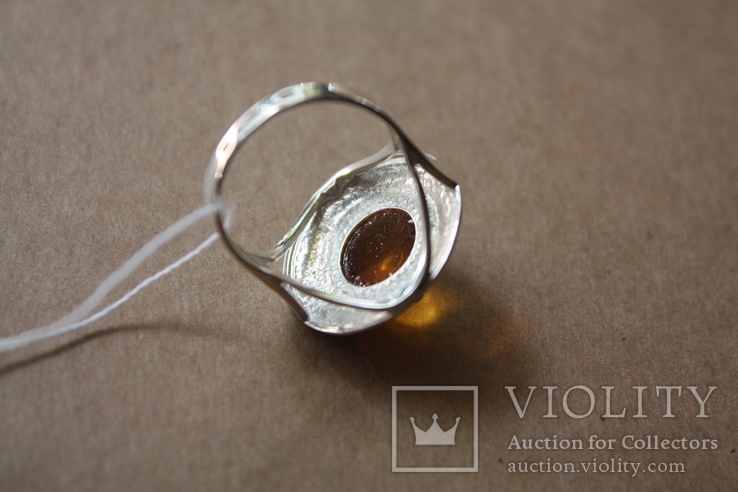 Серебряное кольцо с янтарем, золотой проволокой и эмалью, фото №6