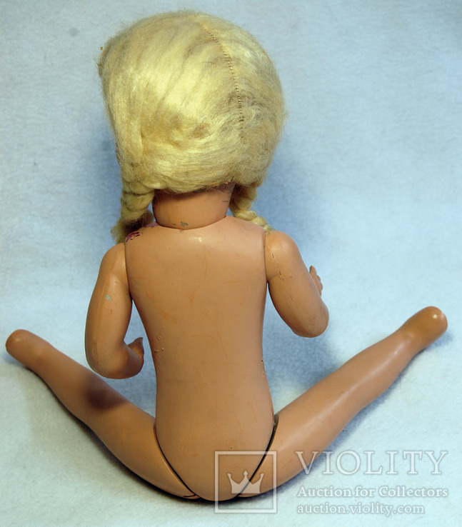 Редкая коллекционная старинная  кукла, 50 гг, 35 см, парик съемный, фото №4