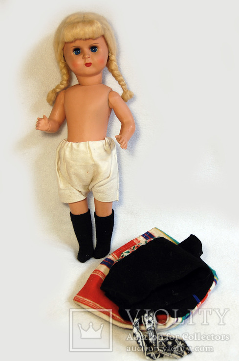 Редкая коллекционная старинная  кукла, 50 гг, 35 см, парик съемный, фото №8