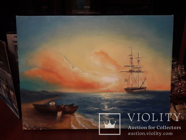 Картина маслом на холсте море свободная копия Айвазовского, фото №2