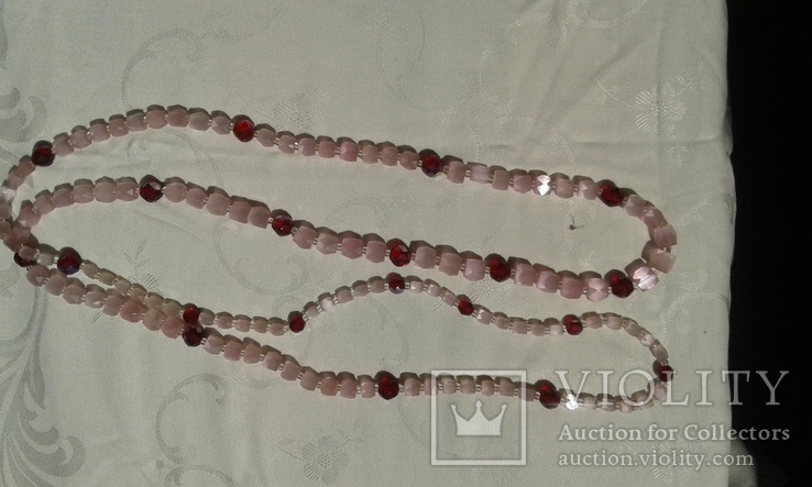 Ожерелье "Розовый сатин с рубином" 67 см винтаж Чехия - 60-70 г.г., фото №3