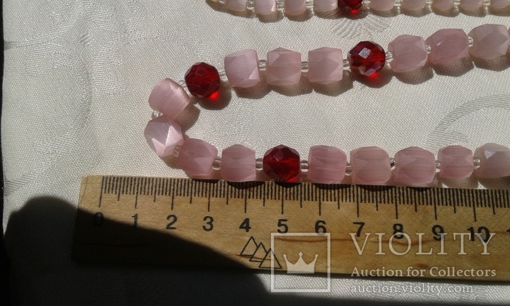 Ожерелье "Розовый сатин с рубином" 67 см винтаж Чехия - 60-70 г.г., фото №5