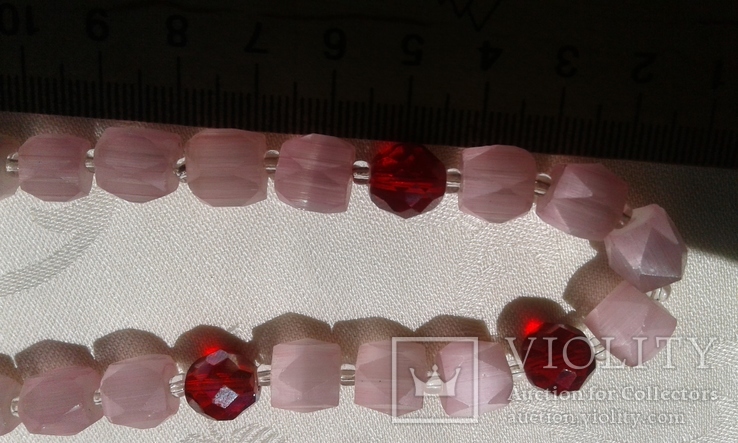 Ожерелье "Розовый сатин с рубином" 67 см винтаж Чехия - 60-70 г.г., фото №7