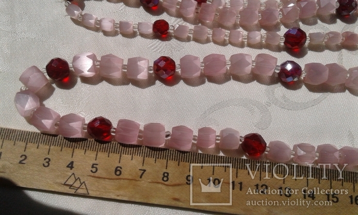 Ожерелье "Розовый сатин с рубином" 67 см винтаж Чехия - 60-70 г.г., фото №8