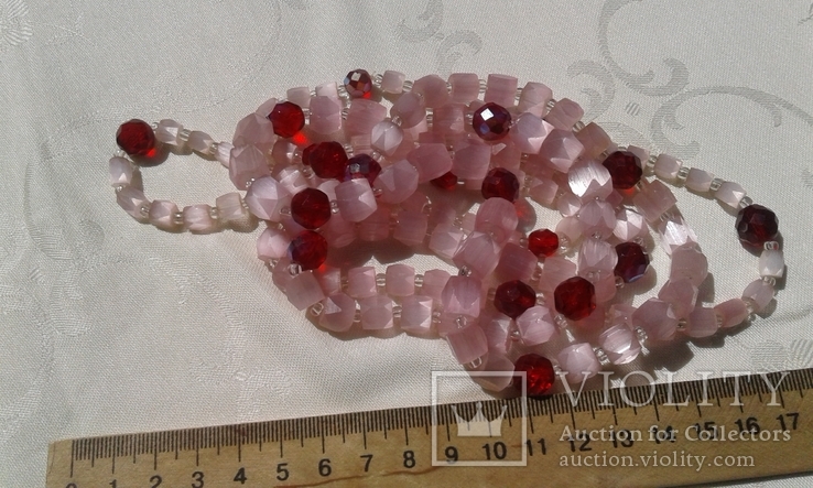 Ожерелье "Розовый сатин с рубином" 67 см винтаж Чехия - 60-70 г.г., фото №9