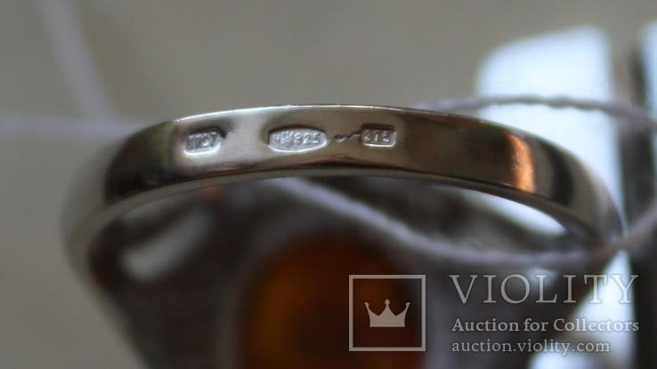 Серебряное кольцо с янтарем и золотом, фото №3