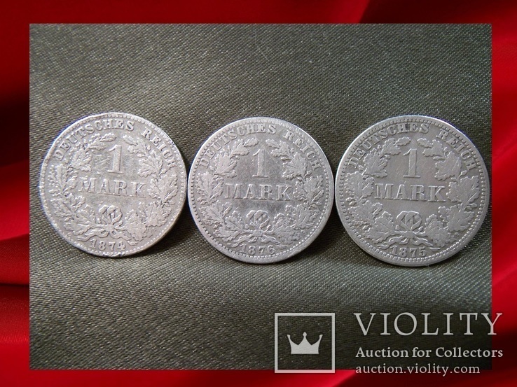 1 марка Германия 1874, 1875 и 1876 год, серебро, фото №2