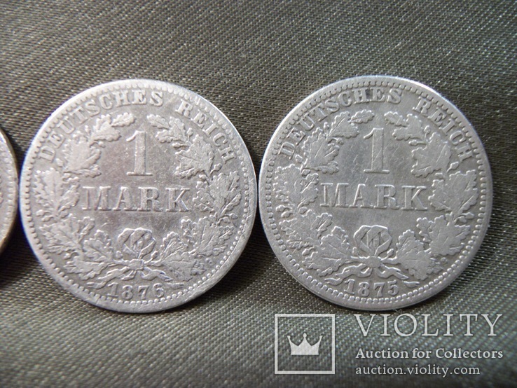 1 марка Германия 1874, 1875 и 1876 год, серебро, фото №4