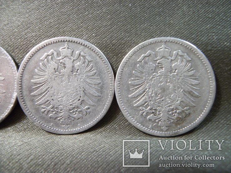 1 марка Германия 1874, 1875 и 1876 год, серебро, фото №7
