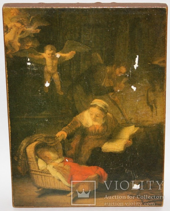 3.Картина-репродукция Х.В.Р.Рембранта "Святое семейство" 1970-х.,под лаком., фото №3