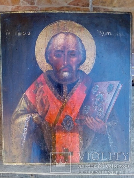 Старовинна ікона Миколай Чудотворець, фото №2
