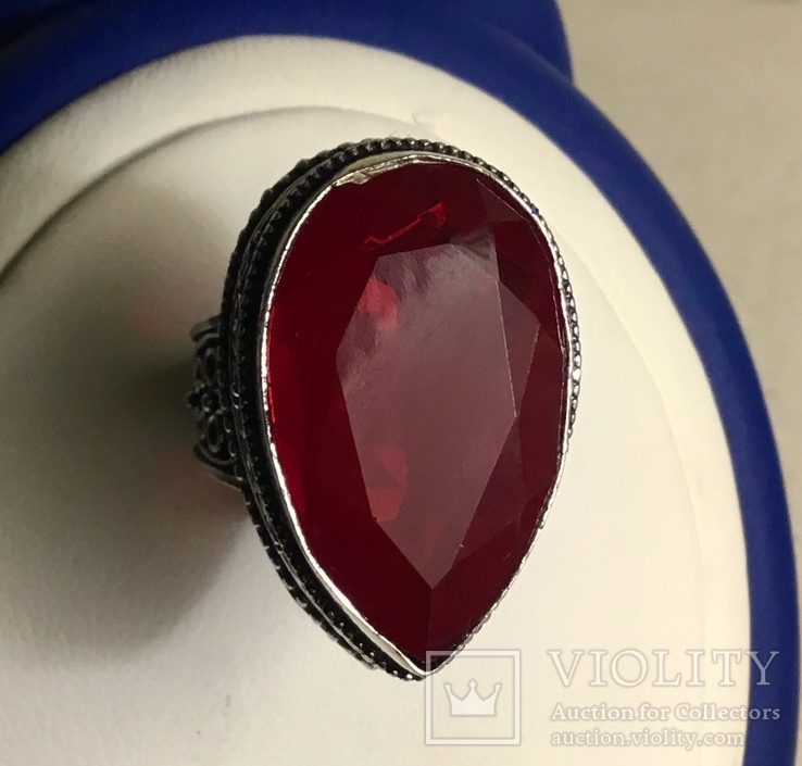 Массивный серебряный перстень с натуральным красным гранатом, фото №4