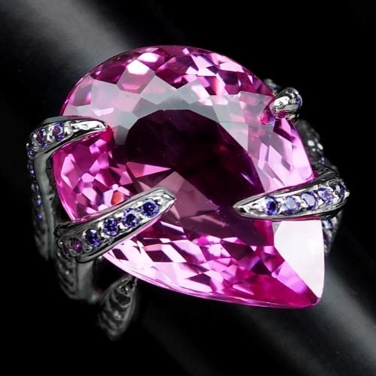 Кольцо серебряное 925 натуральный платиновый розовый топаз, пурпурный аметист., фото №2