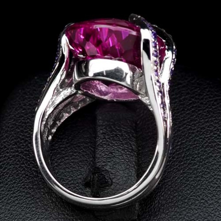 Кольцо серебряное 925 натуральный платиновый розовый топаз, пурпурный аметист., photo number 5