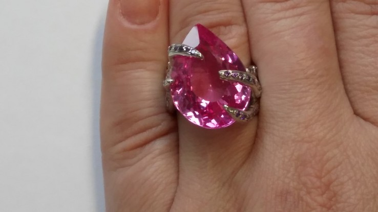 Кольцо серебряное 925 натуральный платиновый розовый топаз, пурпурный аметист., фото №9