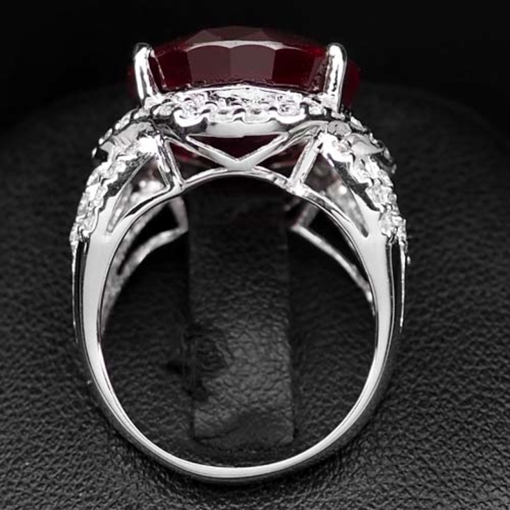 Кольцо серебряное 925 натуральный красный топаз, белый сапфир., фото №5