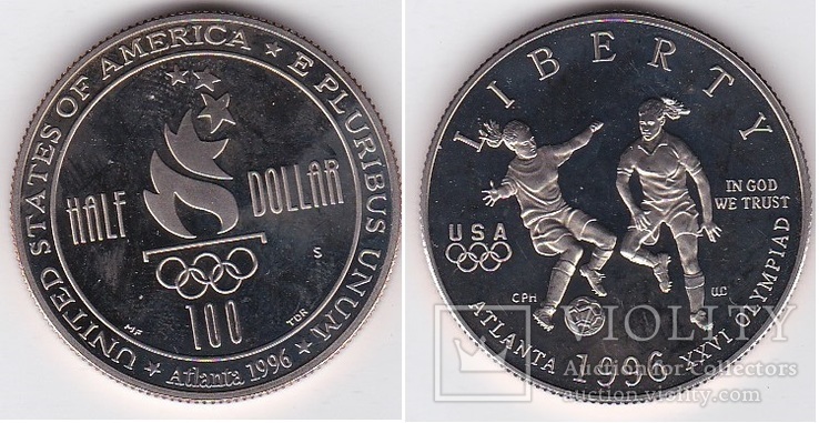 USA США - 1/2 Half Dollar ( 50 Cents ) 1996 P r o-o f Atlanta Olimpics женский футбол